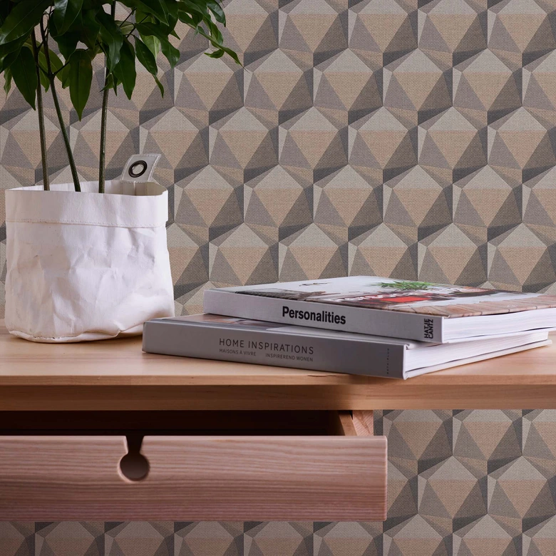 Papier peint 3D Beige Gris - papier peint intissé moderne géométrique  