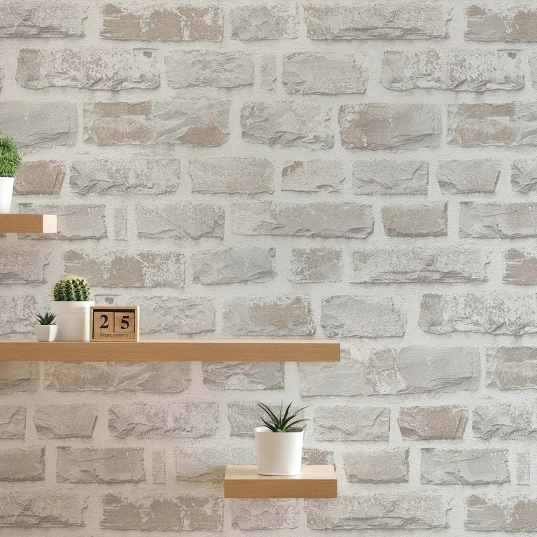 behang stone look - steen behang PVC-vrij van A.S. Création grijs wit 386371 