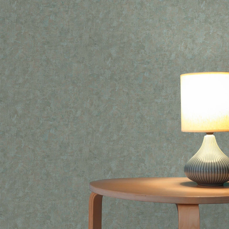 Papel pintado liso usado look - papel pintado no tejido unicolor de A.S. Création verde azul sin PVC 386391 