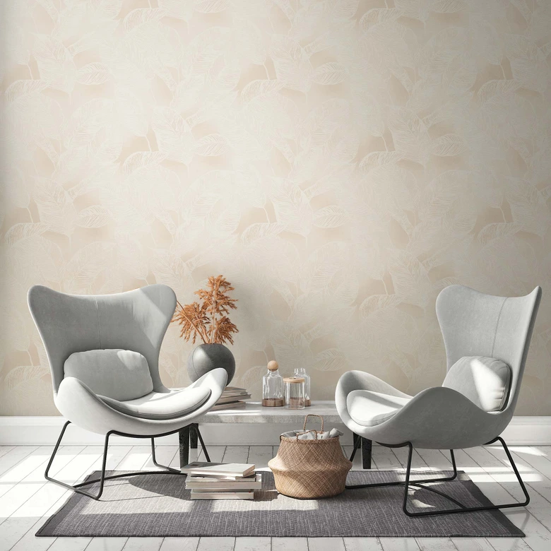 Tapete Floral - Vliestapete Blätter PVC-Frei von A.S. Création Beige Weiß Natur 386633 