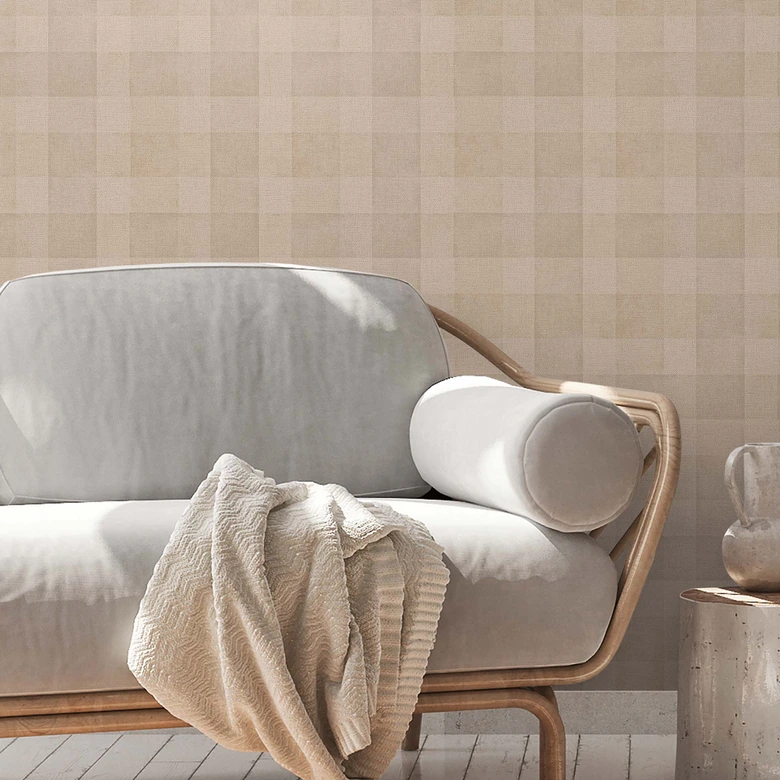 Karo Tapete Vliestapete - Landhaus Tapete von Braun Beige PVC-Frei A.S. Création 386641  