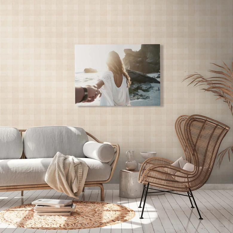 Tapete karriert PVC-Frei - Landhaus-Tapete Vlies von A.S. Création Beige Natur 386643 