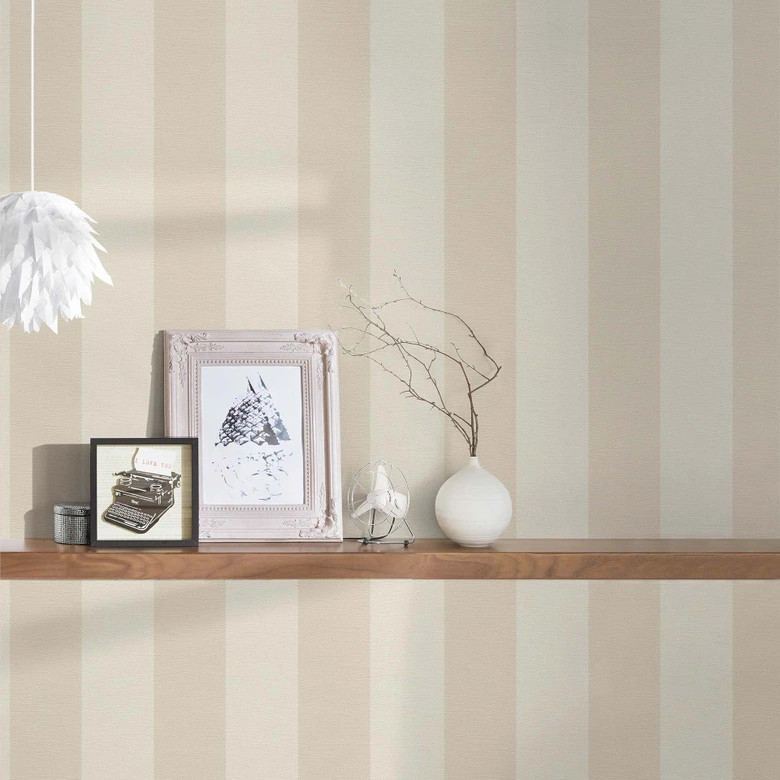 Papel pintado a rayas - Papel pintado tejido-no tejido "Casa de campo" de A.S. Création Beige Blanco Sostenible 386652 