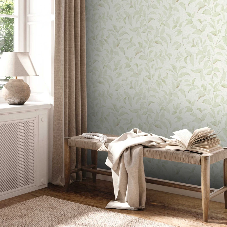 Vliestapete Grün Weiß - florale Blättertapete - Tapete Wohzimmer Schlafzimmer Büro 
