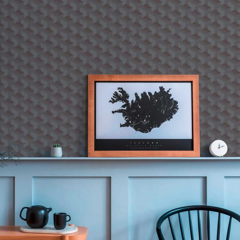 Ciemnoszara tapeta graficzna - tapeta retro z efektem 3D - tapeta flizelinowa do salonu, sypialni 