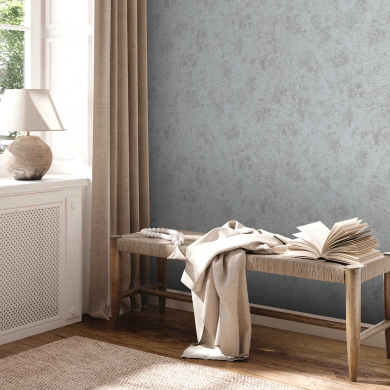 Papel pintado metalizado gris plata - papel pintado no tejido con aspecto de escayola - estilo industrial para dormitorios 