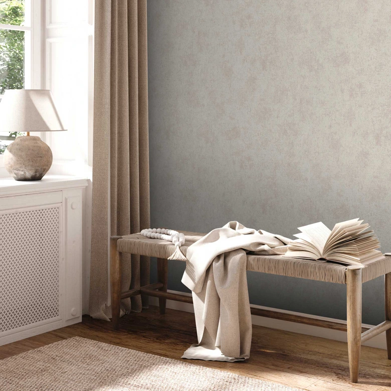 Papel pintado tejido-no tejido gris plata - papel pintado metalizado efecto escayola - estilo industrial para salones 