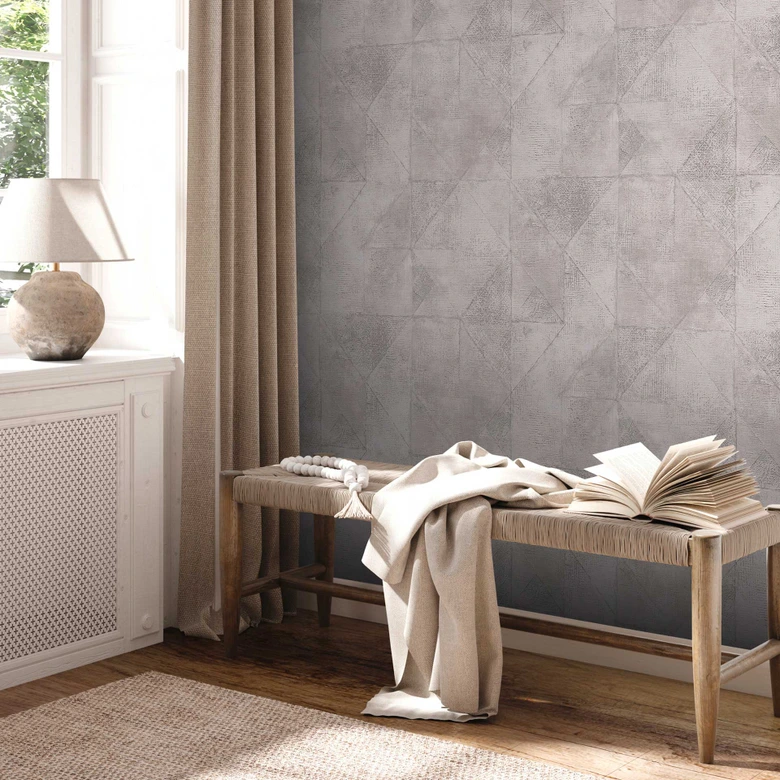 Graficzna tapeta szaro-srebrna - teksturowana tapeta z efektem metalicznym - włókninowa tapeta do salonu kuchnia 