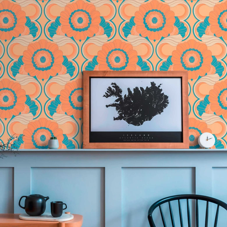 Ikke-vævet tapet farverigt - blomstret tapet i vintagestil - tapet med retro mønster 