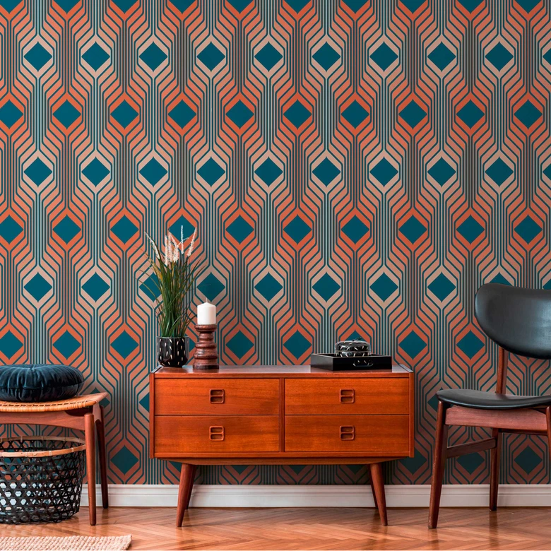 Retro tapet rödblå - vintage non-woven tapet abstrakt - mönster tapet texturerad skal och stick tapet 