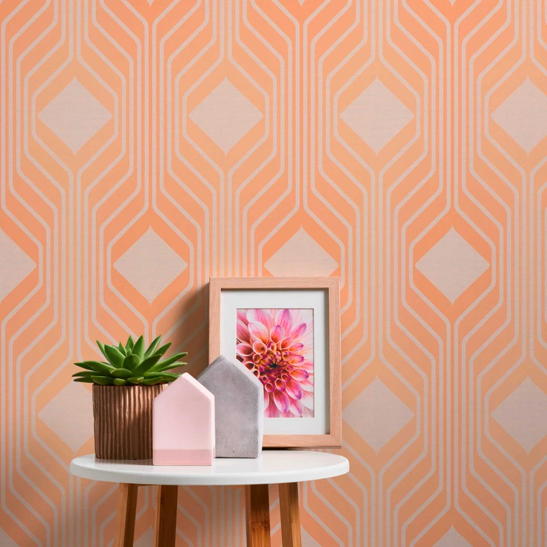Retro wallpaper orange beige - vintage non-woven wallpaper abstract - Patterned Wallpaper textured peel and stick wallpaper 