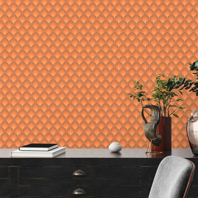 Papier peint vintage jaune marron - Papier peint intissé rétro graphique - Papier peint à motifs graphiques 