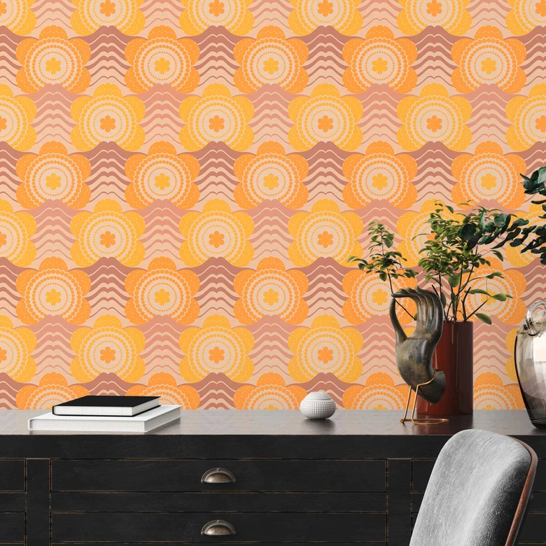 Papel pintado floral vintage beige marrón - papel pintado floral retro - papel pintado motivo vintage 