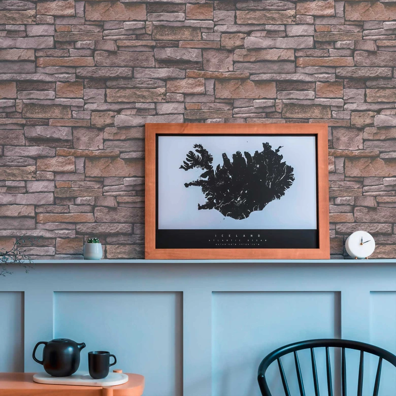 steen optiek behang grijs bruin - 3D steen behang - vliesbehang slaapkamer kantoor 