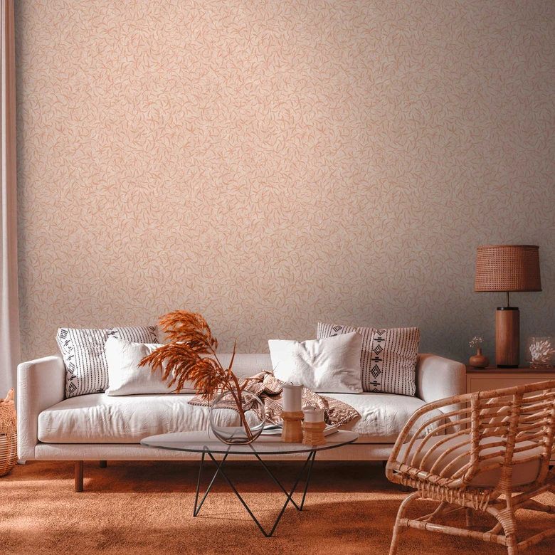 Papier peint fleurs beige crème - papier peint style campagne salon - papier peint intissé chambre couloir 