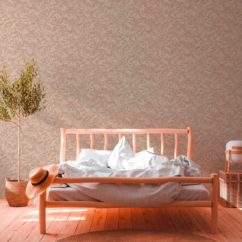 papier peint maison de campagne beige - papier peint molletonné salon - papier peint floral chambre salle à manger 