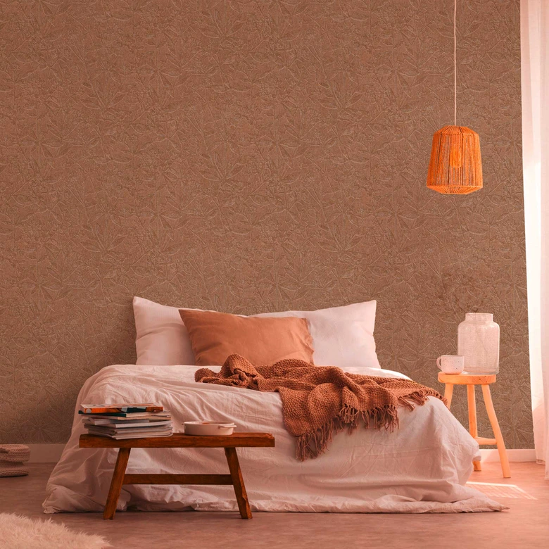 brown beige country house wallpaper - fleece wallpaper living room - floral wallpaper bedroom hallway 