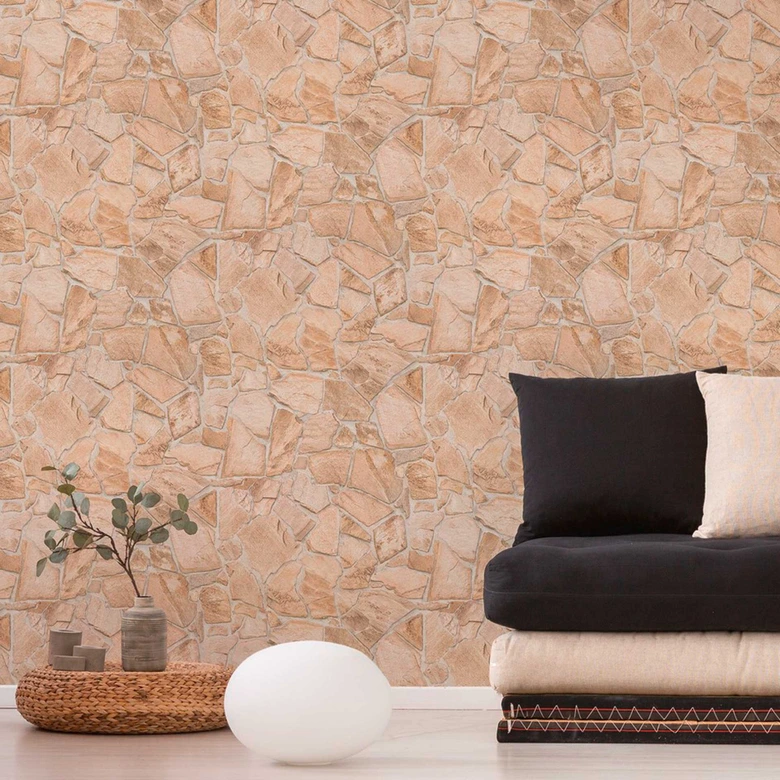 Steintapete Creme Beige - Steinoptik Tapete - Vliestapete Schlafzimmer Flur 