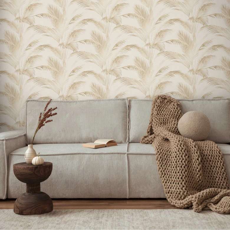 Palm wallpaper beige cream - non-woven wallpaper with tropical samples in natural tones 