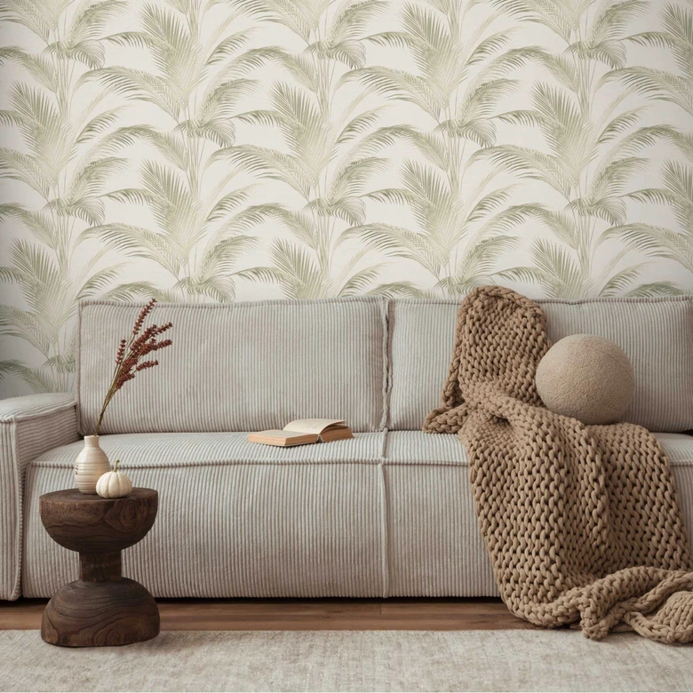 Palm wallpaper beige green - non-woven wallpaper with tropical samples in natural tones 