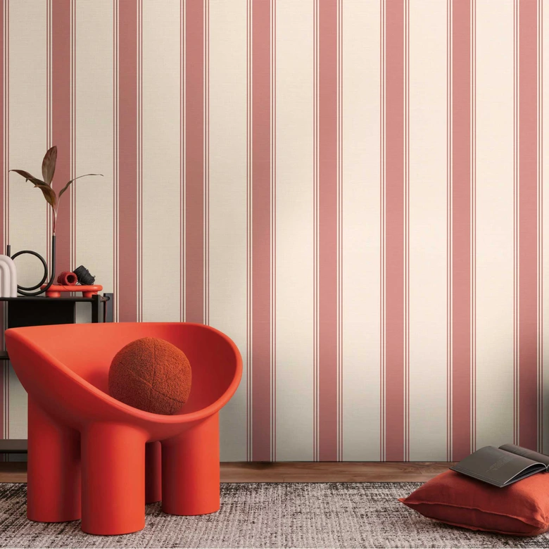 Papier peint rayé Crème Bordeaux - Papier peint intissé avec motif à rayures classique 