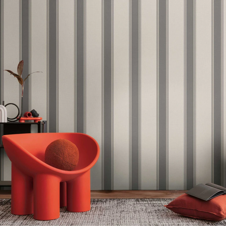 Randig tapet gräddgrå - Icke-vävd tapet med klassiskt randmönster 