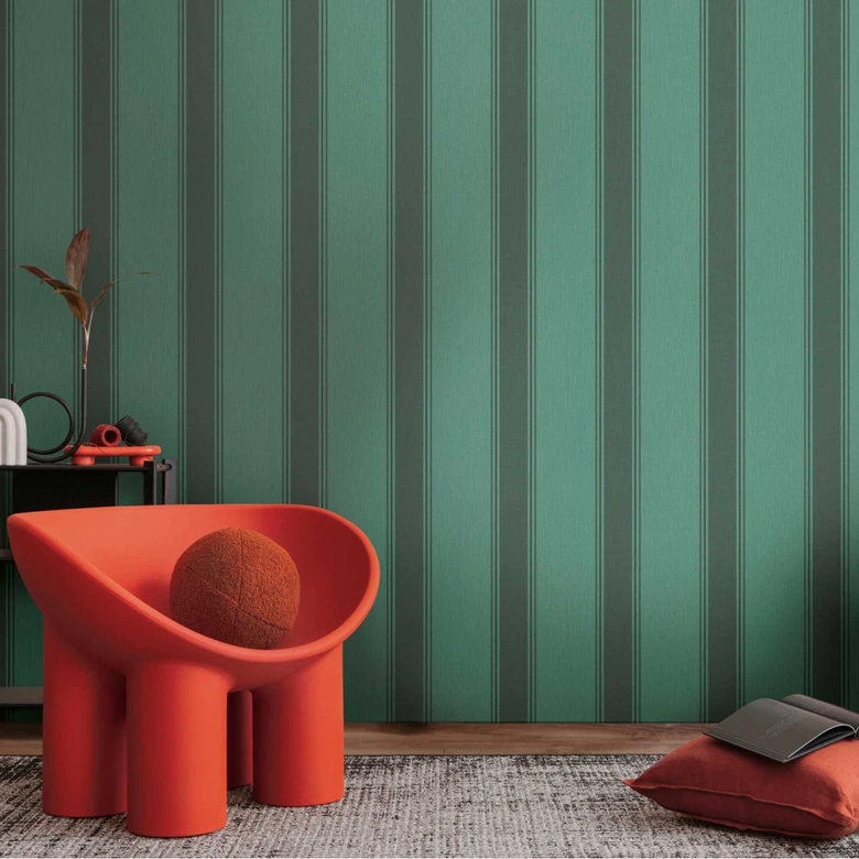 Stripe wallpaper green black - non-woven wallpaper with an elegant stripe pattern 