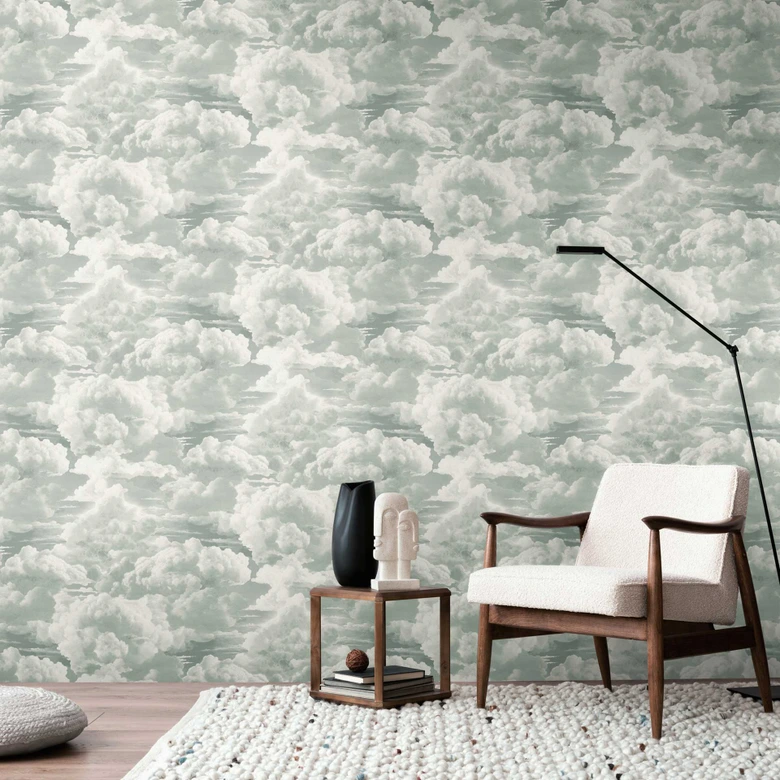Grey white cloud wallpaper - non-woven wallpaper with a soft sky motif 