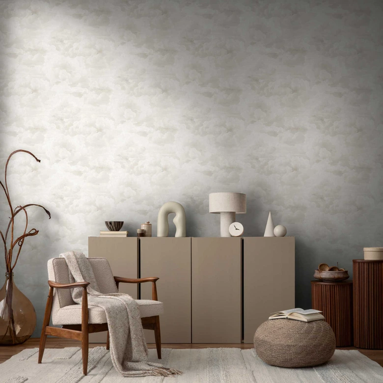 White cream cloud wallpaper - non-woven wallpaper with a soft sky motif 