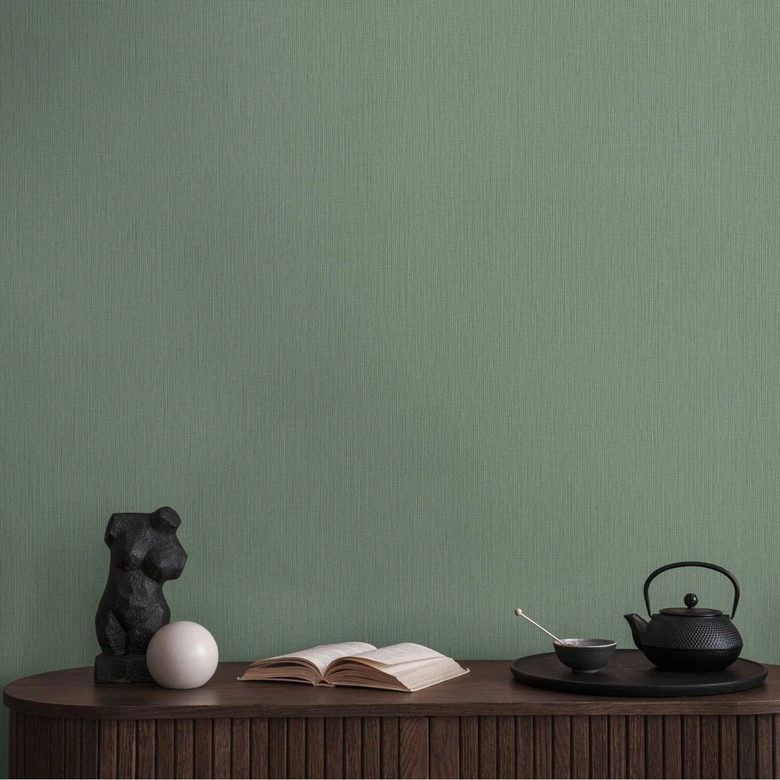 Unit wallpaper with fine texture in sage green - modern non-woven wallpaper 