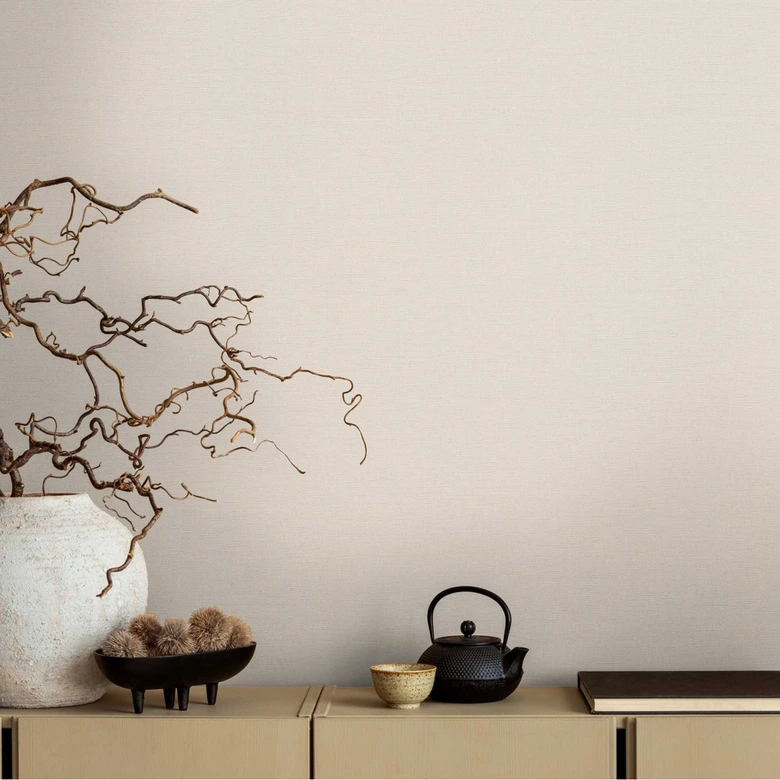 Unit wallpaper with fine texture in cream - Timeless non-woven wallpaper 