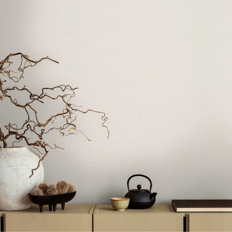 Papel pintado Unit en color crema con aspecto de lino - papel pintado de textura sutil para habitaciones con estilo 