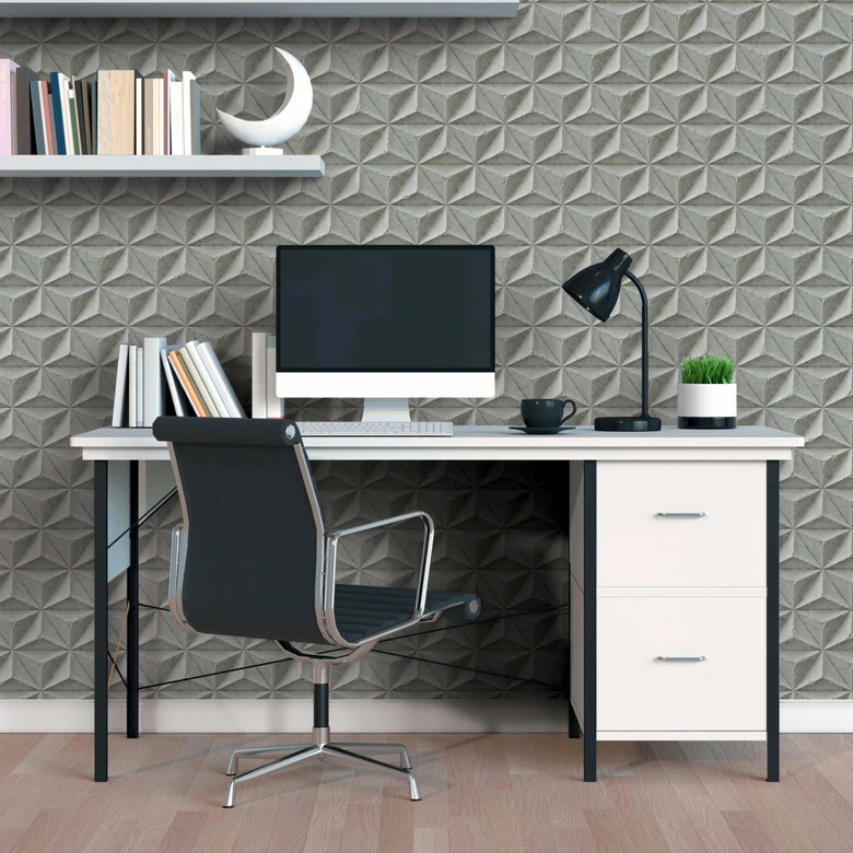 3D-Tapete Betonoptik Grau - Vliestapete mit geometrischem Muster - Industrial Look 