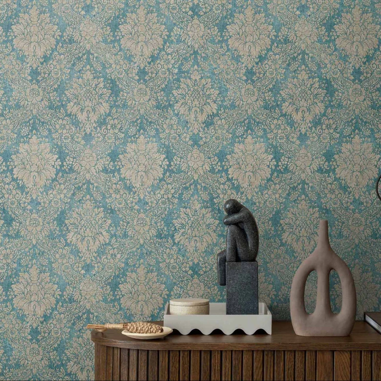 A.S. Création papier peint baroque bleu et argent papier peint intissé style baroque 