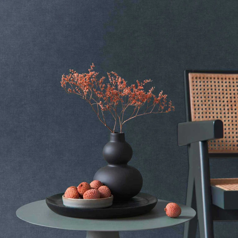 Textured wallpaper with a dark blue textile look - Elegant non-woven wallpaper - Modern wall design 