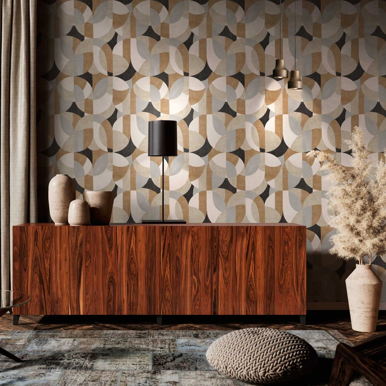 Geometrische Mustertapete in Beige Grau Schwarz – Moderne Vliestapete abstrakt 