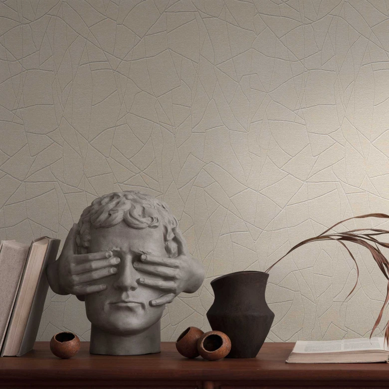 Abstrakte Mustertapete in Creme Beige – Moderne Vliestapete mit Linienstruktur 