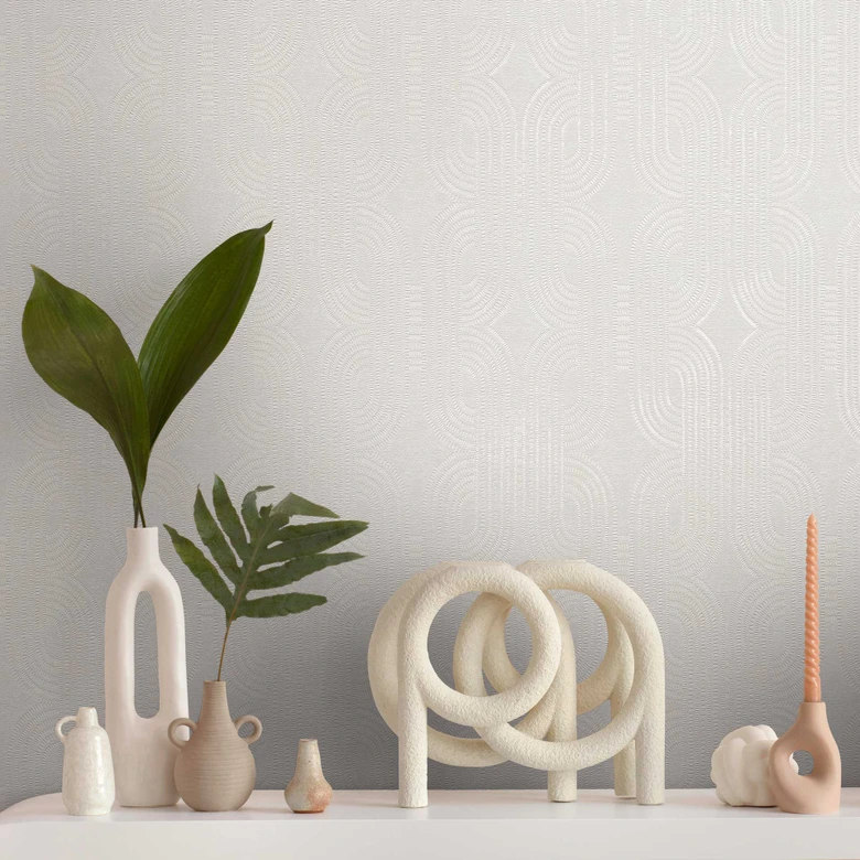 Geometrisk tapet gräddvit - Icke-vävd tapet med modernt linjemönster - strukturerad tapet 