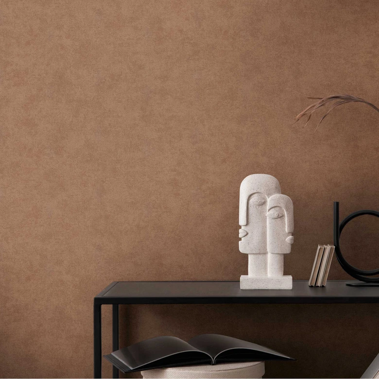 Gipslook terracotta effen behang - eenkleurig behang met structuur - peel & stick behang met structuur 