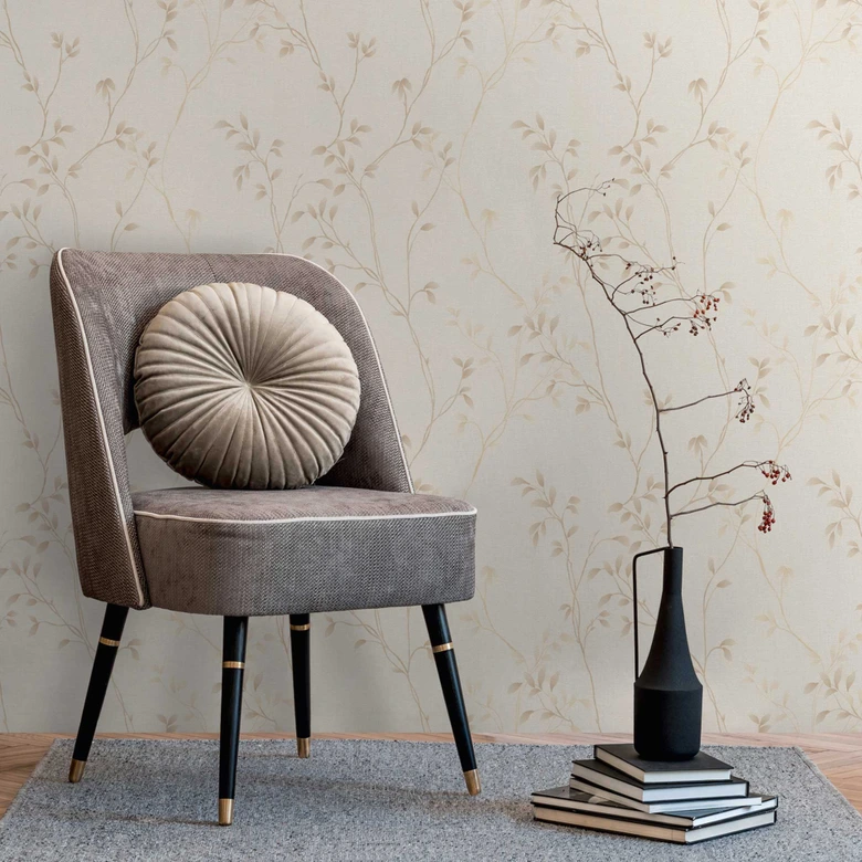 Papel pintado delicado con zarcillos de hojas - Papel pintado no tejido con zarcillos de hojas - Papel pintado de motivos florales 