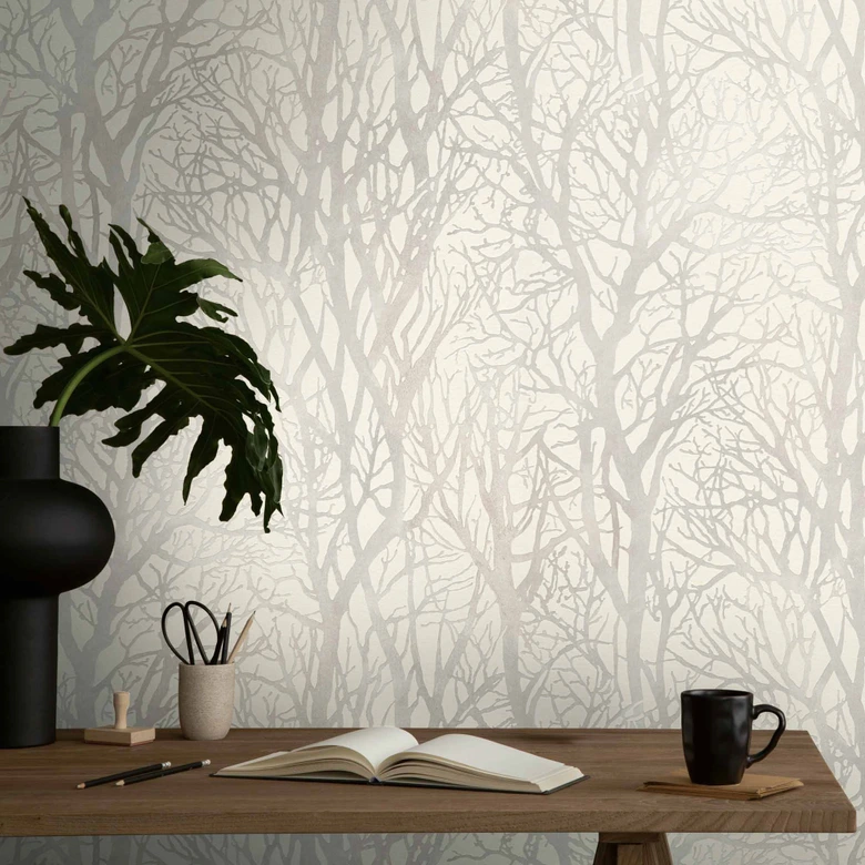 Papier peint forêt blanc gris - Papier peint intissé Nature A.S. Création 