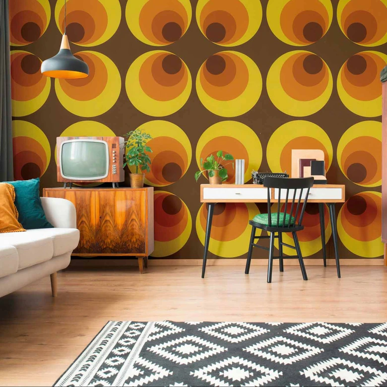 Retro Tapete Braun Gelb Orange Vliestapete 70er Jahre Stil Vintage für Wohnzimmer von A.S. Création 