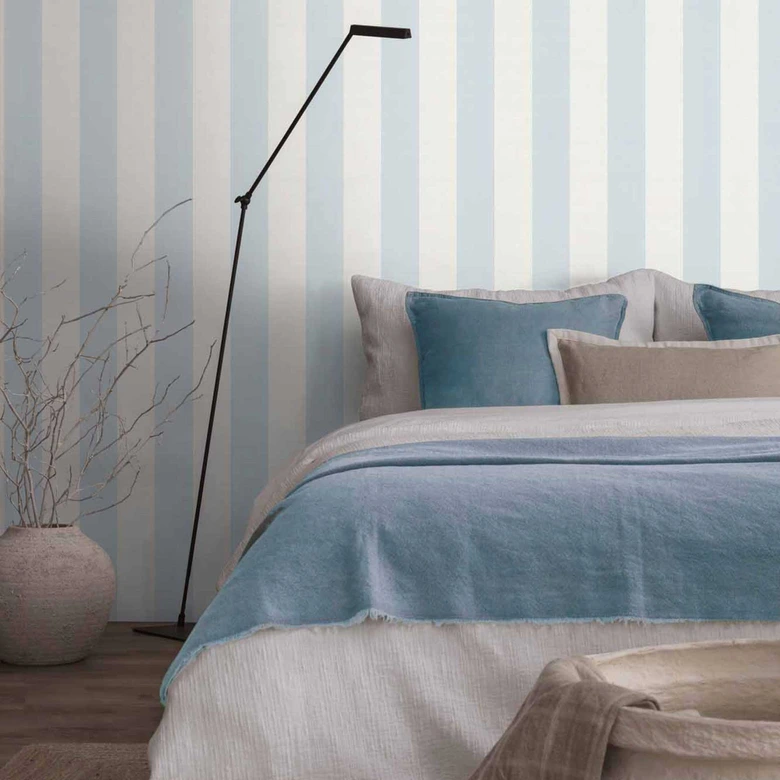 strip wallpaper blue white - non-woven wallpaper art A.S. Création - matt and light textured 