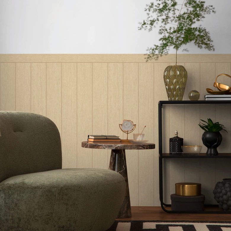 Beżowa tapeta drewniana - tapeta z włókniny o fakturze jasnego i naturalnego drewna 