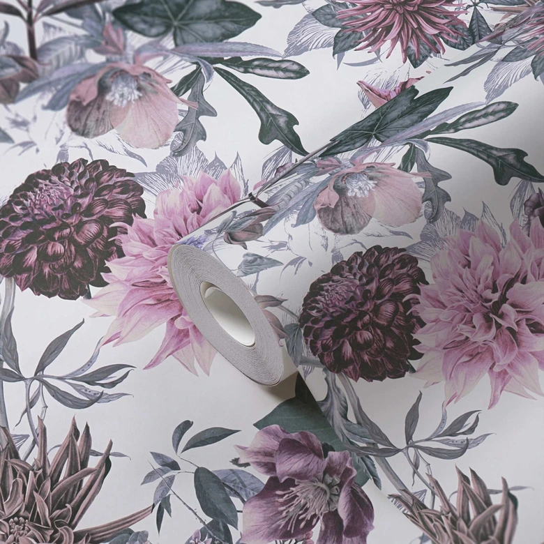 A.S. Création Blumentapete Dream Flowery Vliestapete floral weiß, lila, rosa, grau 