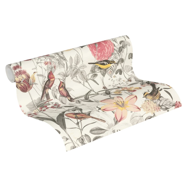 A.S. Création Exotic Life Papier peint floral, Rouge, Jaune, Gris 