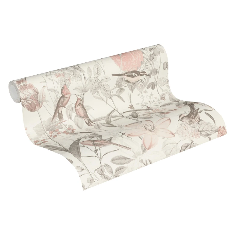 A.S. Création Exotic Life Papier peint floral, Gris, Rosa, Orange 