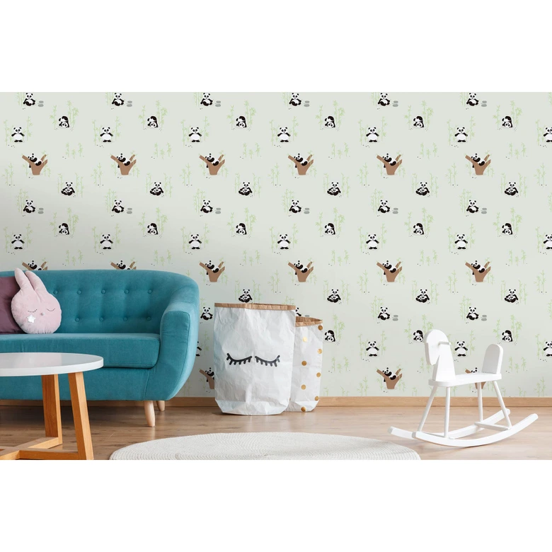 A.S. Création Kinderzimmertapete Little Love Vliestapete mit niedlichen Pandas grün, schwarz, weißbraun 