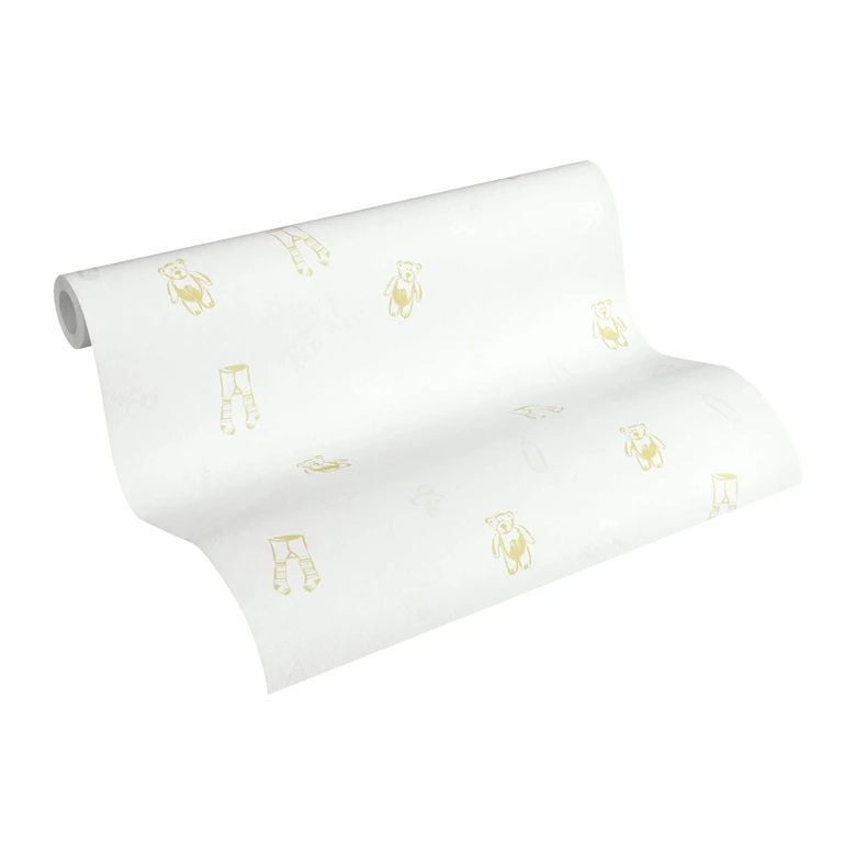 A.S. Création Vliestapete Little Stars Kinderzimmertapete mit Teddybären für Babys creme, metallic, weiß 