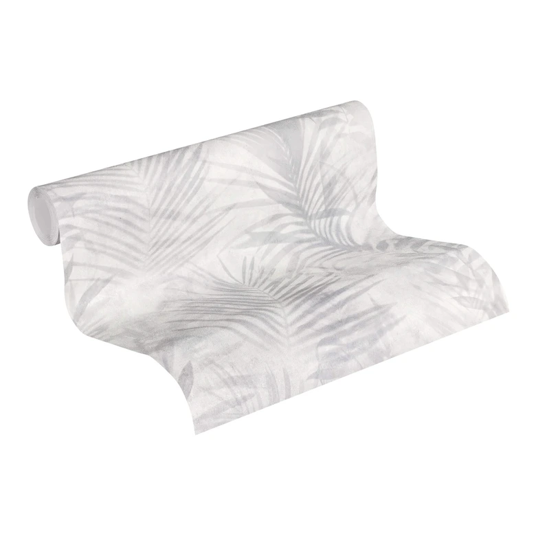 A.S. Création Papier peint Intissé Neue Bude 2.0 Edition 2 feuilles de palmier gris, blanc, crème 